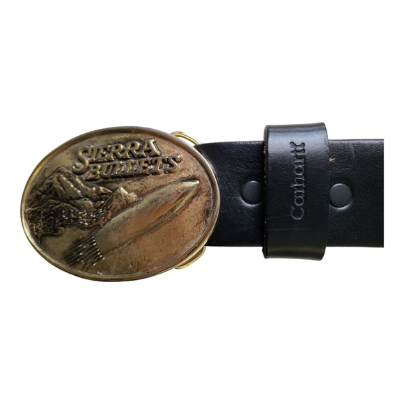 Carhartt Leather Belt WithSierra Bullets Gold Plated Buckle Size 44 - Picture 2 of 4